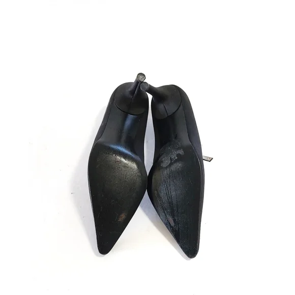 Womens Vintage Black Crystal Accent Strap Faux Suede High Heel Shoe Size 9M - Picture 7 of 8